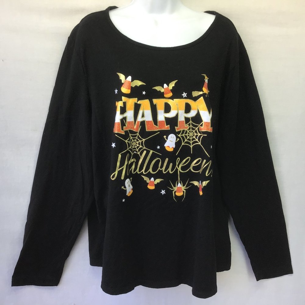 Target Tee Happy Halloween Bats, Ghosts Candy Corn Glitter Embellished Top 3X